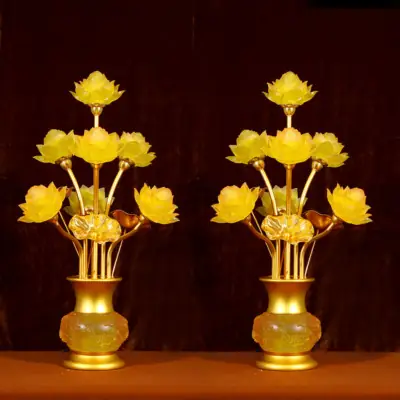 Đôi Đèn Thịnh Thế Hoa Khai 7 Bông To, Cao 65cm