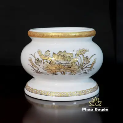 Alternative View Of Bộ Đồ Thờ Sứ Trắng Hoa Sen Vàng
