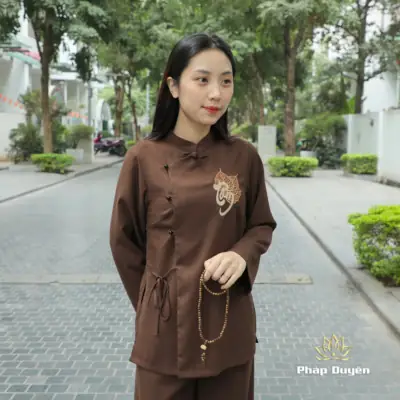 Alternative View Of Bộ Pháp Phục Nữ Tâm Bồ Đề, Vải Đũi Tằm - Quần Áo Đi Chùa Trang Nghiêm