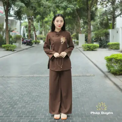 Bộ Pháp Phục Nữ Tâm Bồ Đề, Vải Đũi Tằm - Quần Áo Đi Chùa Trang Nghiêm