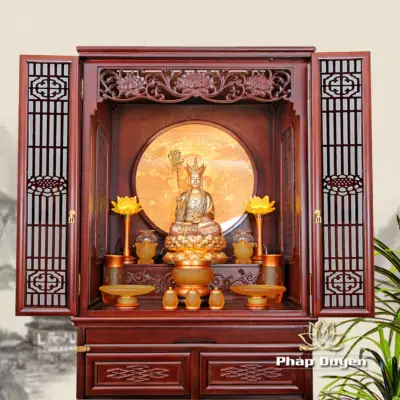 Alternative View Of Bộ Tủ Thờ Phật - Gia Tiên Bốn Cánh Lưu Ly Vàng, "liên Hoa", Kt 89*68*215 Cm, Nhiều Chất Liệu