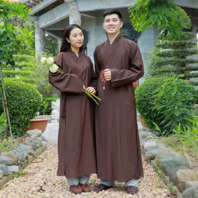 Áo Tràng Trường Sam 7 Vạt (y Quý Thầy Đi Đường) Màu Nâu Đen, Nhiều Size