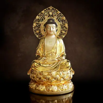 Tượng Bổn Sư Thích Ca Đồng, Cao 66cm (tổng Lá Đề 80cm)