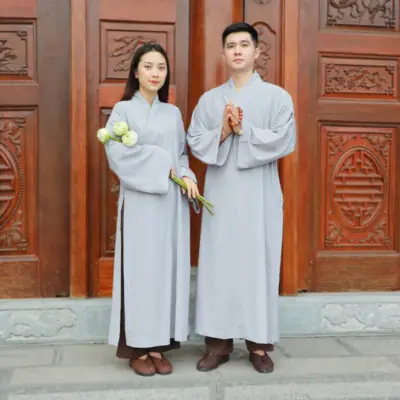 Áo Tràng Phật Tử Màu Xám Nam Nữ, Đồ Tu, Đồ Đi Chùa