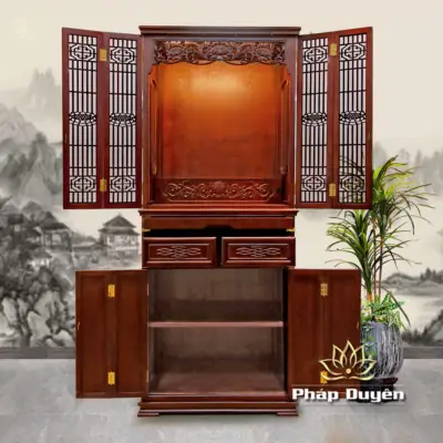 Alternative View Of Tủ Thờ Phật - Gia Tiên Bốn Cánh "liên Hoa", Chất Liệu Gỗ Sồi/lát/hương Đá, Nhiều Kích Thước