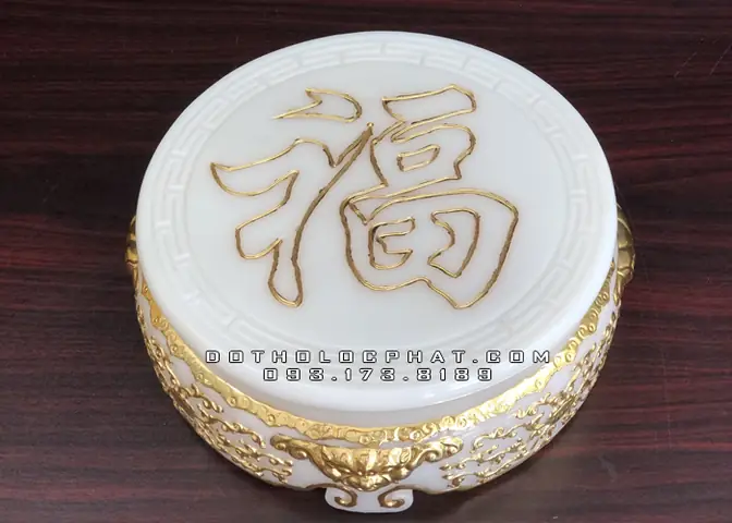 Đôn Tròn Kê Tượng Phật Bằng Bột Đá Trắng Dt-001