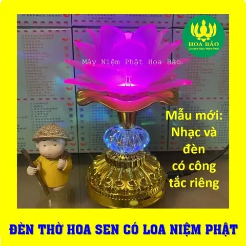 Đèn Thờ Hoa Sen Có Loa Niệm Phật 58 Bài - Dùng Điện Trực Tiếp