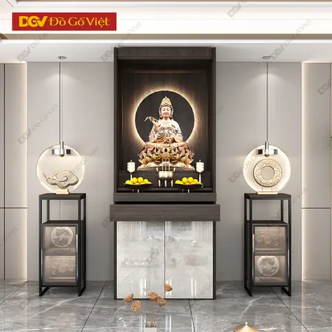 Tủ Thờ Phật Gỗ Mdf Hiện Đại Kết Hợp Đèn Led Nổi Bật
