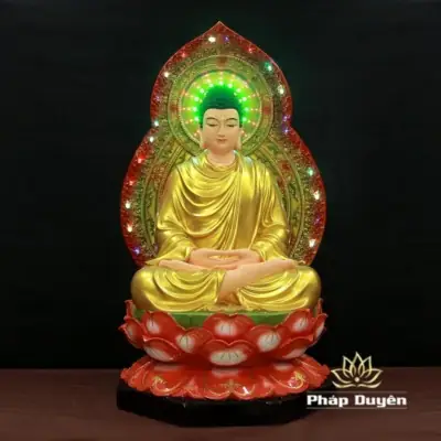 Alternative View Of Tượng Ngài Bổn Sư Thích Ca Ngồi Đài Sen Đế Lục Giác Bằng Composite, Cao 80cm (tổng Lá Đề 100cm)