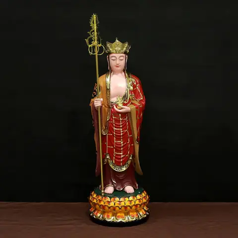 Tượng Ngài Địa Tạng Đứng, Composit Mạ Sơn Đỏ, Cao 66cm