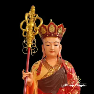 Alternative View Of Tượng Ngài Địa Tạng Vương Áo Đỏ Ngồi Đài Sen, Composite Sơn Cao Cấp, Cao 125cm