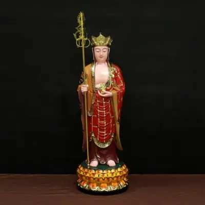 Tượng Ngài Địa Tạng Đứng, Composit Mạ Sơn Đỏ, Cao 66cm