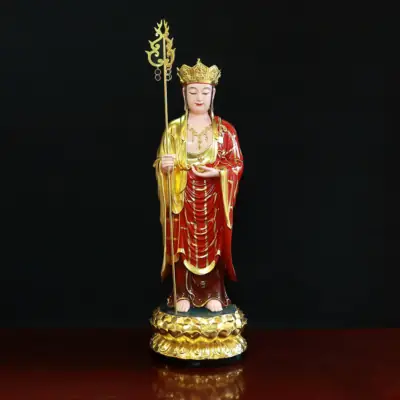 Tượng Địa Tạng Đứng Áo Đỏ Chất Liệu Composite Dát Vàng, Cao 70cm