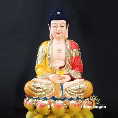 Alternative View Of Tượng Bổn Sư Thích Ca Ngồi Áo Đỏ Chất Liệu Composite, 40-48cm