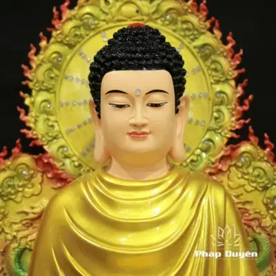 Alternative View Of Tượng Ngài Bổn Sư Thích Ca Ngồi Đài Sen Có Lá Đề Sơn Vẽ Cao Cấp Bằng Composite, Cao 70cm