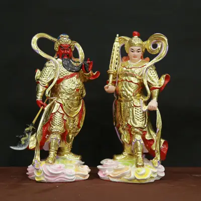 Tượng Quan Công Vi Đà Đứng Bằng Composite Sơn Mạ Vàng, Cao 25cm