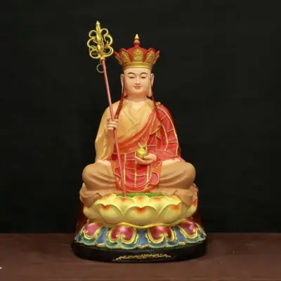 Tượng Địa Tạng Bồ Tát Ngồi Áo Đỏ Có Mũ Bằng Composite, Cao 65cm