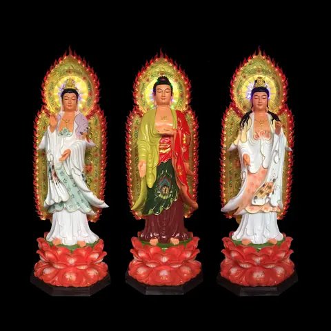 Tượng Tây Phương Tam Thánh, Có Lá Đề, Đèn Led, Cao 1.7m (tổng Lá Đề 1.9m)