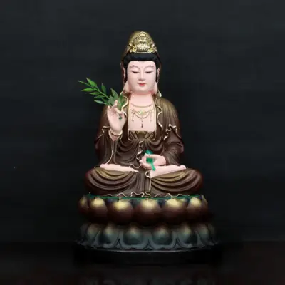 Tượng Đức Quan Âm Ngồi Bằng Composite Sơn Nâu, Cao 40-48cm