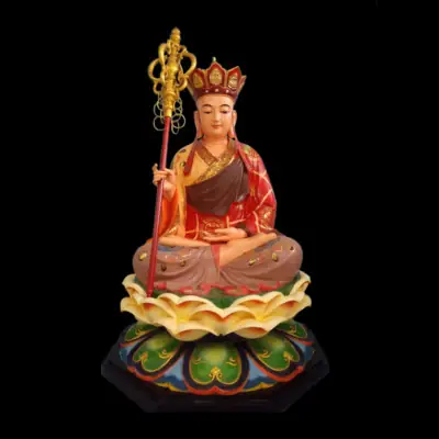 Tượng Ngài Địa Tạng Vương Áo Đỏ Ngồi Đài Sen, Composite Sơn Cao Cấp, Cao 125cm