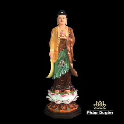 Alternative View Of Tượng Tây Phương Tam Thánh Đứng Sơn Mầu Cổ, Sen Trắng Hồng, Chất Liệu Composite, Cao 140cm