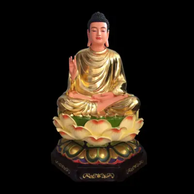 Tượng Bổn Sư Thích Ca Mâu Ni Ngồi Đài Sen Áo Dát Vàng Bằng Composite, Cao 90cm