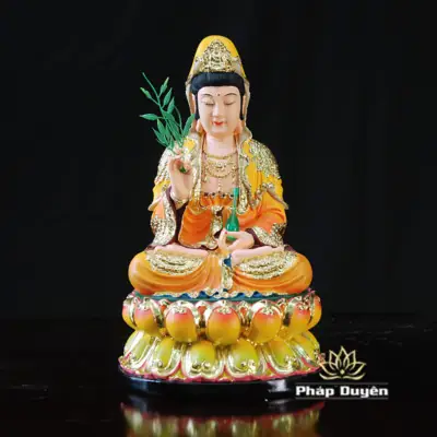 Alternative View Of Tượng Quán Thế Âm Bồ Tát Ngồi Áo Đỏ Chất Liệu Composite, Cao 30-48cm