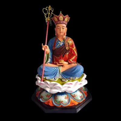 Tượng Ngài Địa Tạng Vương Áo Xanh Ngồi Đài Sen, Composite Sơn Cao Cấp, Cao 125cm