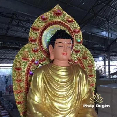 Alternative View Of Tượng Bổn Sư Thích Ca Mâu Ni Áo Vàng Ngồi Đài Sen Hồng Đế Bát Giác Bằng Composit, Cao 2m4