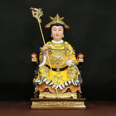 Tượng Vương Mẫu Nương Nương (diêu Trì) Ngồi, Ngai Rồng Áo Vàng Bằng Composite, Cao 48cm
