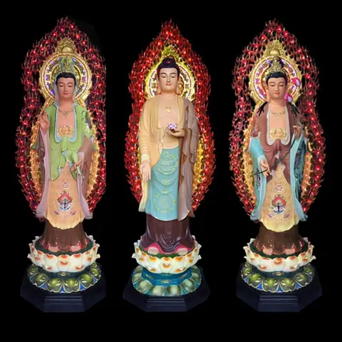 Bộ Tượng Tây Phương Tam Thánh, Chất Liệu Composit Sơn Cao Cấp, Cao 2m (tổng Lá Đề 2.25m)