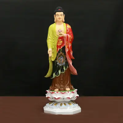 Tượng Phật A Di Đà Đứng Bằng Composite Sơn Màu Đá Viền Vàng, Cao 140cm