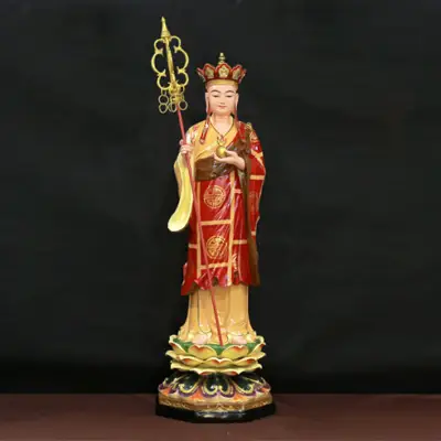 Tượng Địa Tạng Bồ Tát Đứng Áo Đỏ Bằng Composite Sơn Cao Cấp, Cao 110 Cm
