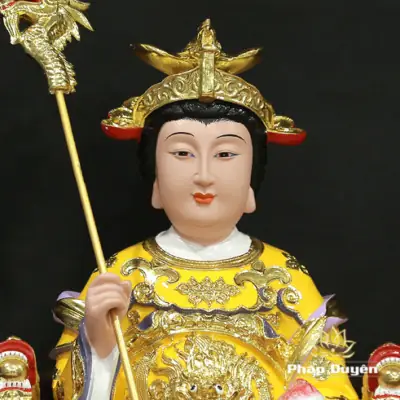 Alternative View Of Tượng Vương Mẫu Nương Nương (diêu Trì) Ngồi, Ngai Rồng Áo Vàng Bằng Composite, Cao 48cm