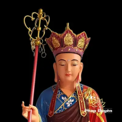 Alternative View Of Tượng Ngài Địa Tạng Vương Áo Xanh Ngồi Đài Sen, Composite Sơn Cao Cấp, Cao 125cm