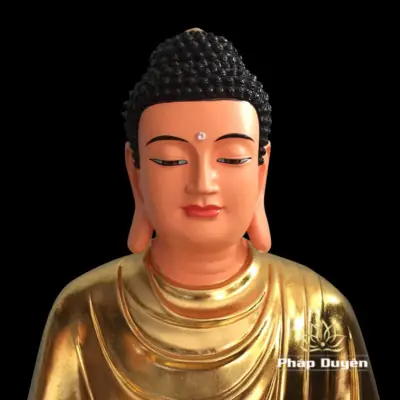 Alternative View Of Tượng Bổn Sư Thích Ca Mâu Ni Ngồi Đài Sen Áo Dát Vàng Bằng Composite, Cao 90cm