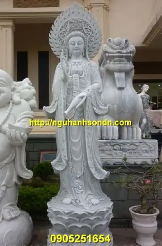 Tượng Phật Quan Âm Ngồi Bằng Đá Cẩm Thạch