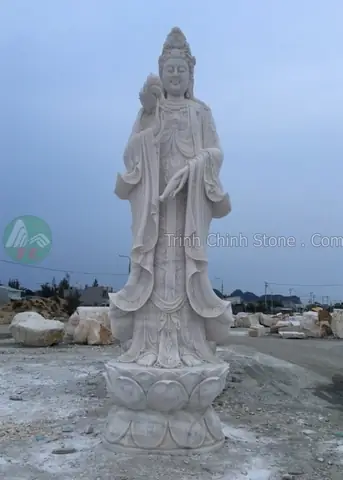 Mẫu Tượng Quan Âm Đứng Bằng Đá Giá Tốt