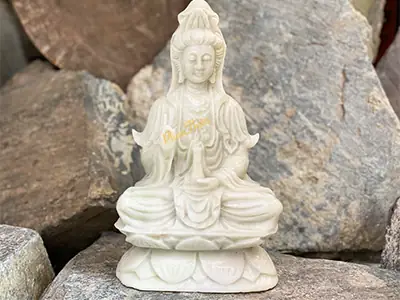 Tượng Phật Bà Quan Âm Bằng Đá Cẩm Thạch Xanh (qa-02)