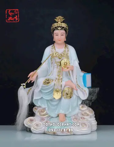 Tượng Diêu Trì Địa Mẫu Áo Xanh Ngọc Ngồi Bệ Đá Dtdm-012