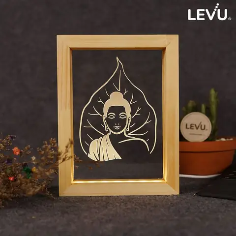 Tranh Gỗ Để Bàn Đèn Led Khắc Hình Ảnh Phật Trên Lá Bồ Đề Tỉnh ...