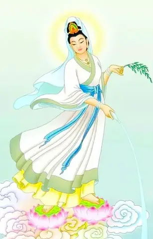 Bộ Hình Nền Phật Quan Thế Âm Bồ Tát Đứng Trên Mây Cho Điện Thoại