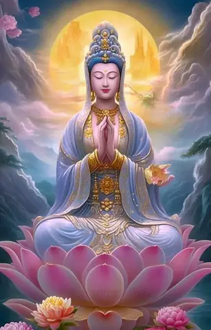 Hình Nền Phật Quan Âm Đang Ngồi Thiền Trên Đài Hoa Sen Cho Điện Thoại