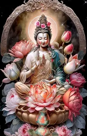 Hình Nền Phật Quan Âm Đang Ngồi Thiền Trên Đài Hoa Sen Cho Điện Thoại