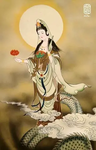 Bộ Hình Nền Phật Quan Thế Âm Bồ Tát Đứng Trên Mây Cho Điện Thoại