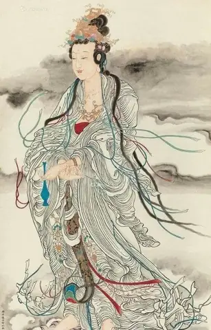 Bộ Hình Nền Phật Quan Thế Âm Bồ Tát Đứng Trên Mây Cho Điện Thoại