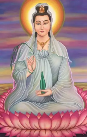 Hình Nền Phật Quan Âm Đang Ngồi Thiền Trên Đài Hoa Sen Cho Điện Thoại