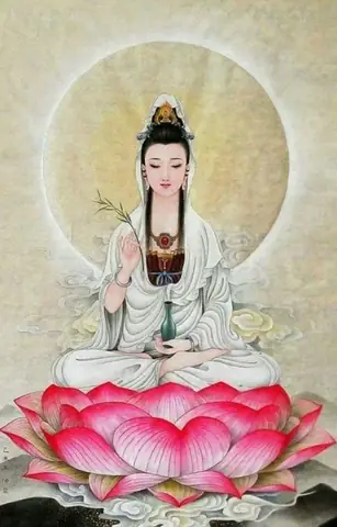 Hình Nền Phật Quan Âm Đang Ngồi Thiền Trên Đài Hoa Sen Cho Điện Thoại