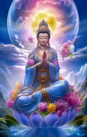 Hình Nền Phật Quan Âm Đang Ngồi Thiền Trên Đài Hoa Sen Cho Điện Thoại