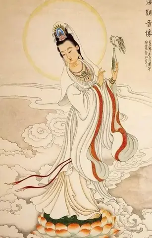 Bộ Hình Nền Phật Quan Thế Âm Bồ Tát Đứng Trên Mây Cho Điện Thoại